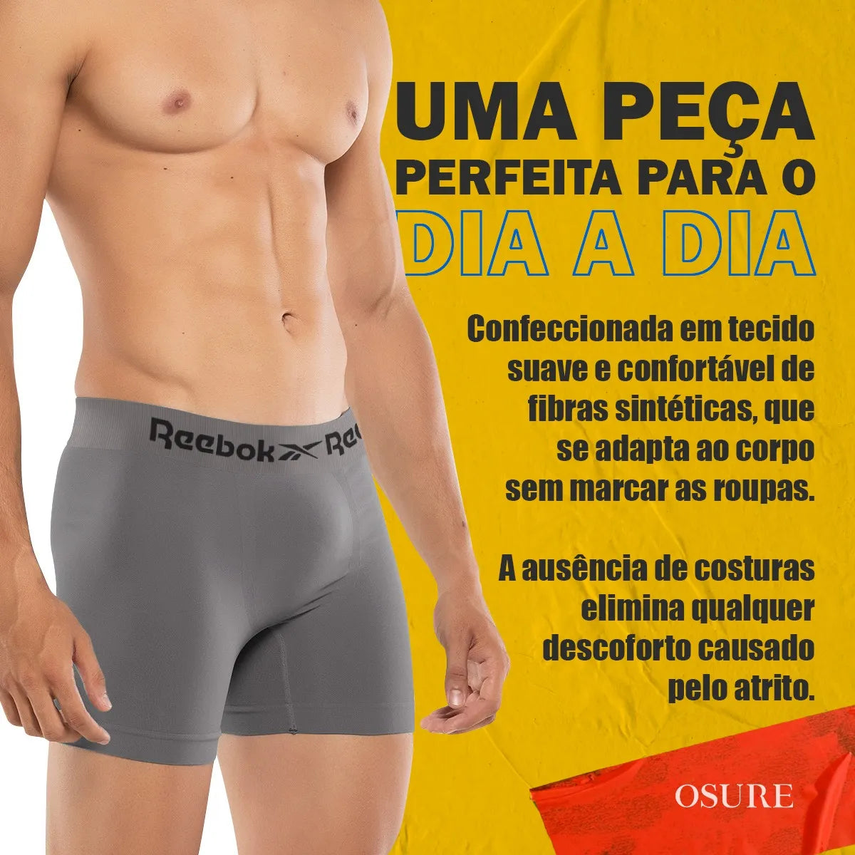 Kit 6 Cuecas Boxer Reebok Microfibra Sem Costura Original