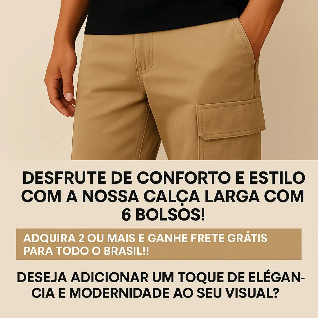Calça Cargo Masculina Larga Skatista streetwear