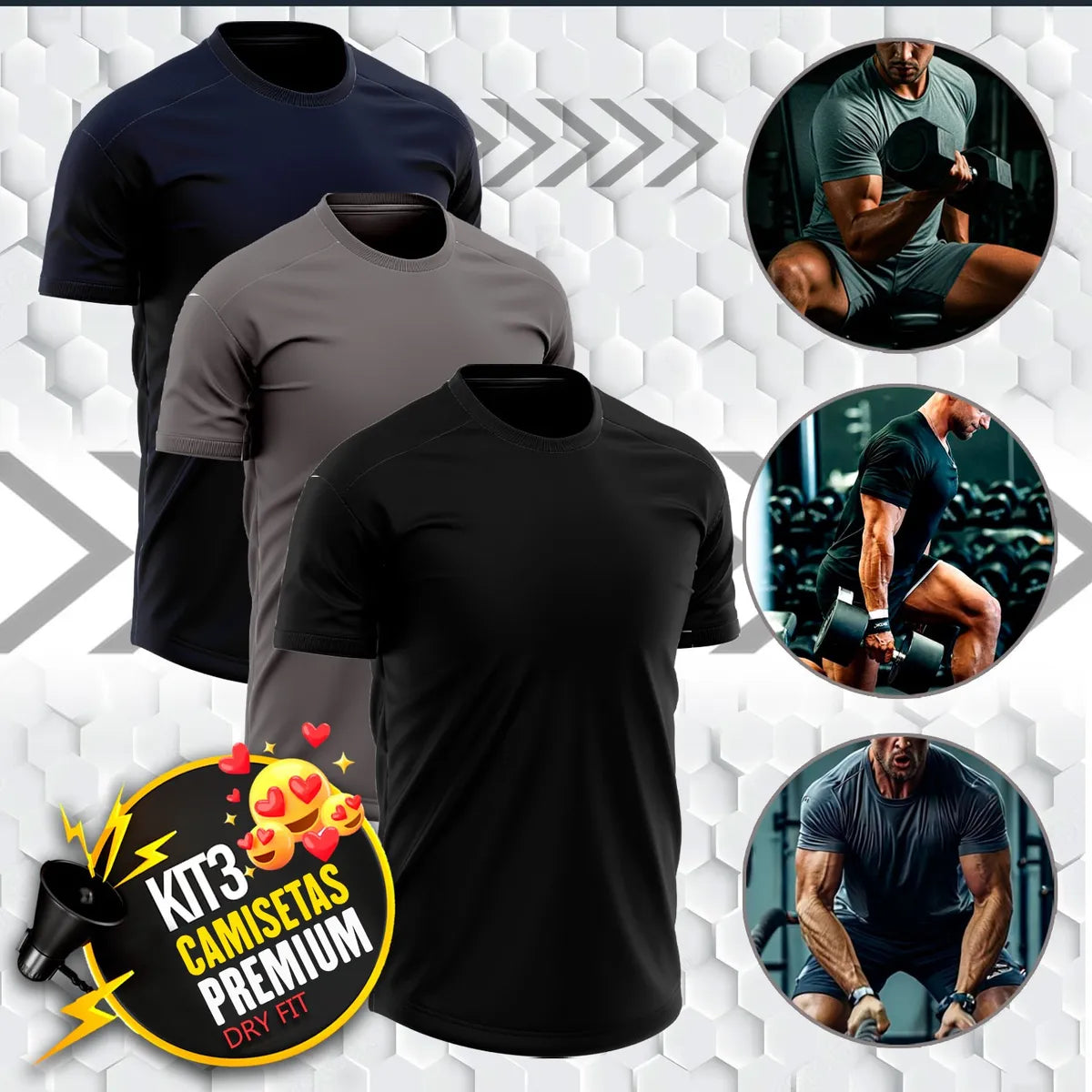 Kit 3 Camisetas Dry Fit Treino Lisa Premium Uv50+ Anti Suor