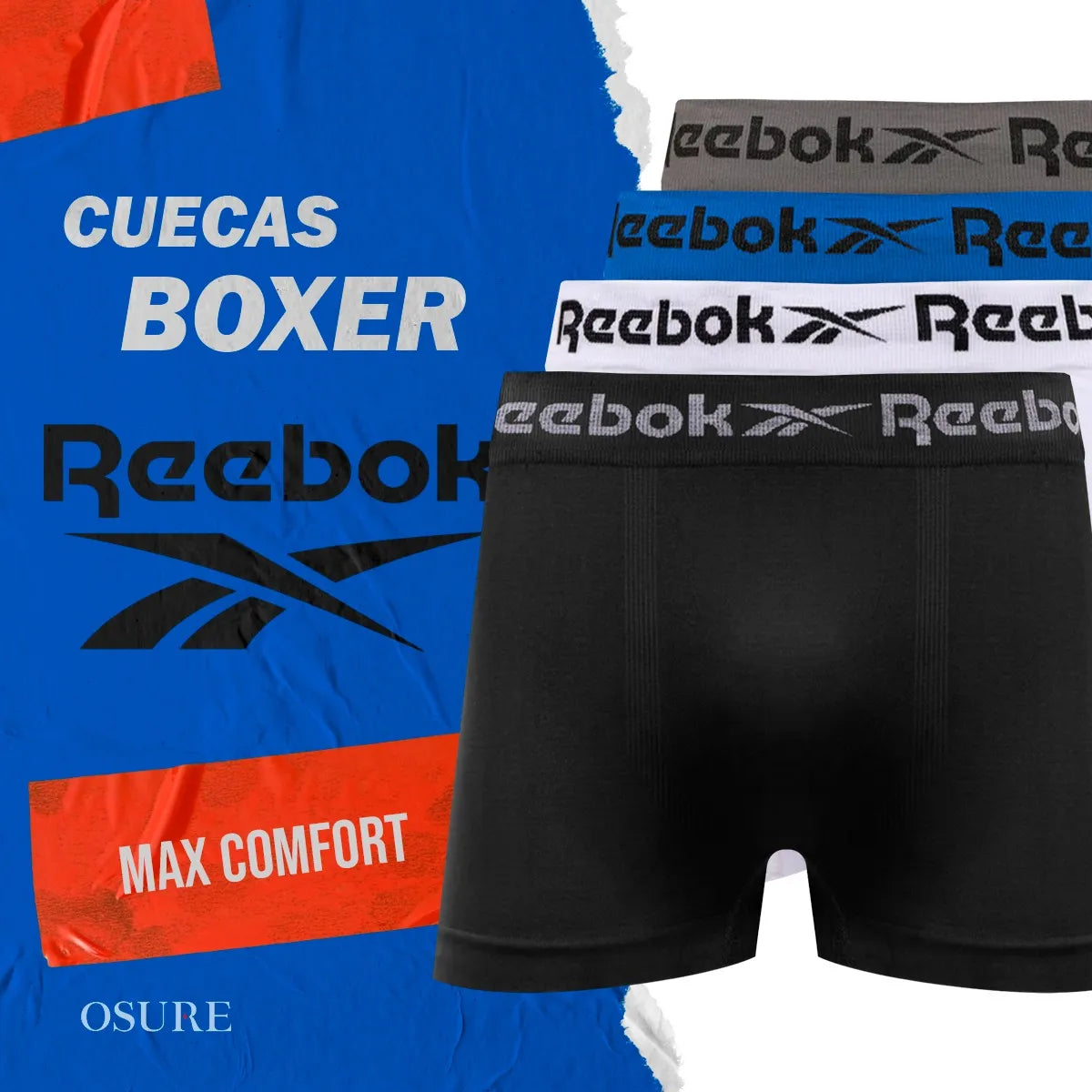 Kit 6 Cuecas Boxer Reebok Microfibra Sem Costura Original