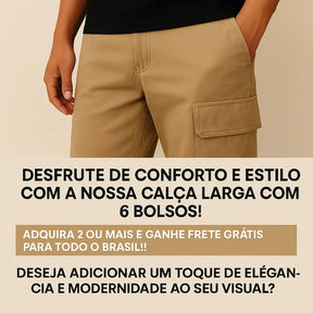 Calça Cargo Masculina Larga Skatista streetwear