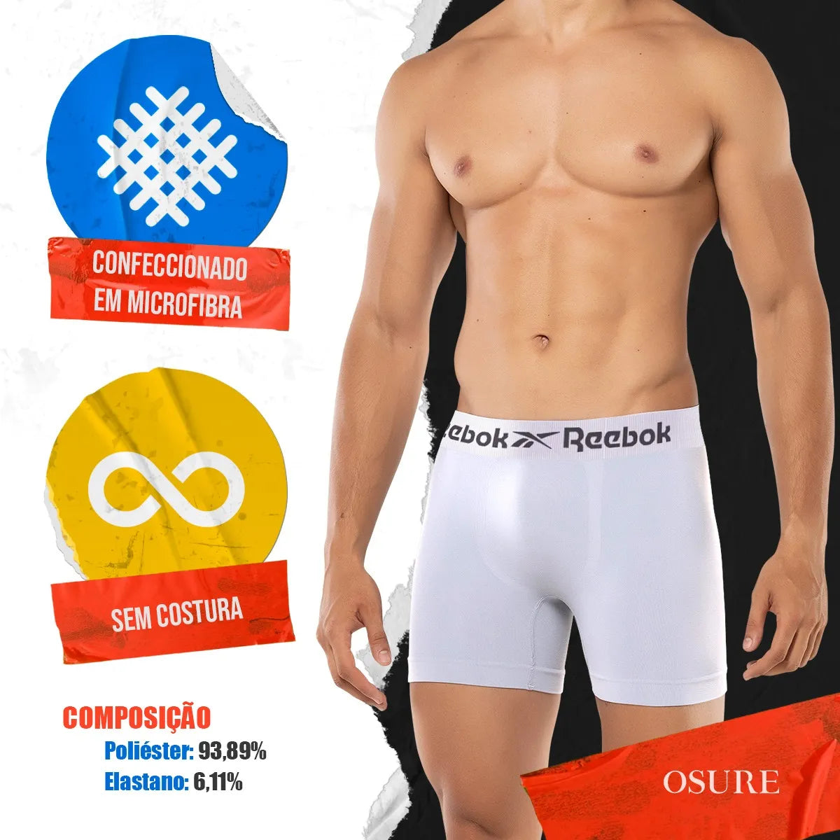 Kit 6 Cuecas Boxer Reebok Microfibra Sem Costura Original